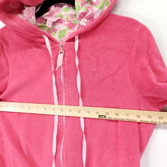 Lilly Pulitzer Full Zip Hoodie Size Large Y2K Pink Terry Cloth Jacket Pockets - Picture 5 of 12